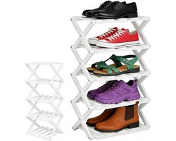 Kleine Schoenenrek met 5 Planken van Bamboe, Vouwbaar en Vrijstaand voor Hal, Slaapkamer en Kledingkast, Eenvoudige Opberging van Schoenen en Accessoires