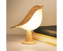 Kleine tafellamp - Vogellamp bedlamp met 3 kleuren verstelbare kleurtemperatuur - Aanraaksensor, kindernachtlampje - Oplaadbare vogellamp - Geschikt voor slaapkamer nachtkastje nachtkastje (esdoorn)