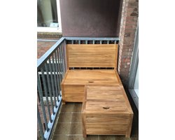 Kleine teakhouten tuin bijzettafel met opbergruimte - 60 x 60 x 40 cm - Multifunctioneel - Bijzettafel - Voetenbank - Balkonstoel