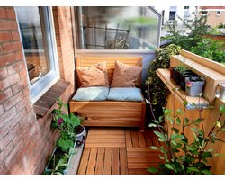 Kleine teakhouten tuinbank met opbergruimte - 100 x 60 x 90 cm - Duurzaam Teakhout - Blijft strak en mooi - Sterke constructie om lang mee te gaan