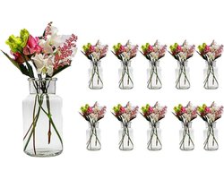 Kleine Vaasjes - Glazen Vazen 10 Stuks - Decoratieve Glazen Flesjes - 13.6cm Hoog