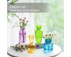 Kleine vazen bruiloft tafeldecoratie vintage, 4-delig gekleurde mini-vaas glas bloemenvaas moderne set hydrocultuur glazen vaas voor bloemen decoratie bruiloft tafel woonkamer salontafel badkamer