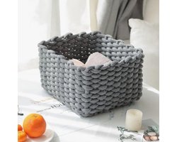 Kleine vierkante opbergmand van geweven katoen voor badkamer, keuken en kast, grijs, multifunctioneel en stijlvol