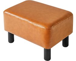 Kleine voetenbank 16.5" PU Lederen Ottomaanse Voetsteun Moderne Thuis Woonkamer Slaapkamer Rechthoekige Kruk met Gewatteerde Zitting Pine Houten Benen Oranje RF-BD217.