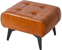Kleine voetenbank, leer, voetenbank, moderne kruk, gevoerd, bankkruk voor stoel, woonkamer, vierkante tech stof, ottoman, vintage, 40 x 30 x 26 cm, oranje HBD037J