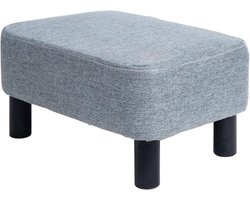 Kleine voetenbank - Linnen poef - Rechthoekig - 1 stuk - Beige - Houten benen