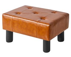 Kleine voetenbank ottomane - Faux lederen rechthoekige voetsteun met houten poten - 40x30.5x22.5 cm - Oranje