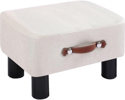 Kleine voetenbank, rechthoekige kruk gemaakt van linnen stof met handvat en zachte zitkussen, kan gebruikt worden als schoenenwisselkruk en sofa kruk, 41 x 29 x 25 cm (Lichtgrijs)