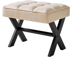 Kleine voetensteun van 305 cm vierkant linnen voetenbank met metalen X-poot - Multifunctioneel als bijzettafel, opstapkruk voor woonkamer, slaapkamer, entree, kantoor