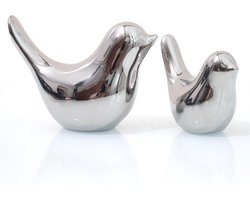 Kleine Vogels Standbeelden Huisdecoratie Moderne Stijl Vogels Decoratieve Ornamenten voor Woonkamer Slaapkamer Bureau Kasten (2 Stuks Zilveren Vogels)