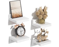 Kleine wandplank, wit, hout, 10 cm, zwevend rek, set van 4, mini-plank, wandplank, moderne decoratie voor keuken, slaapkamer, badkamer, woonkamer