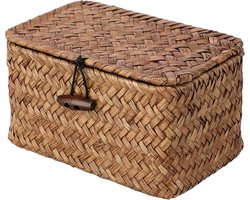 Kleine zeegras opbergmand met deksel voor bureau, multifunctionele organizer voor sleutels, badkamer en knutselspullen, decoratieve mand voor een landelijke uitstraling