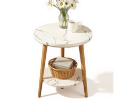 Kleiner-Runder-Couchtisch-Kleiner-Beistelltisch-Ronde-Salontafel-Bijzettafel-Woonkamertafel-Koffietafel-Modern-Design-Ronde-Tafel-Houten-Look-Slaapkamer-Kantoor-50×50×60CM