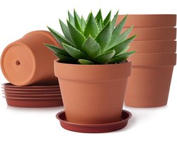 Kleipotten Voor Planten - Terracotta Potten Met Schotel - Natuurlijk Drainagesysteem - Ongeglazuurd Ademend Materiaal - 12 Cm Rood Klei - 6 Delen Set - Ideaal Voor Binnen Vensterbank En Tuin Kruiden