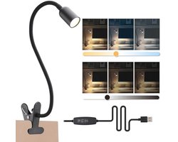 Klembare LED Leeslamp met Dimfunctie en 3 Kleurtemperaturen, Ideaal voor Studeren en Lezen