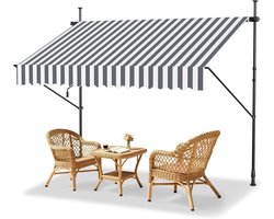 Klemluifel Balkon - Balkon zonwering - Buitenruimte schaduw - Zonder boren verstelbaar - 400 x 120 cm - Grijze strepen