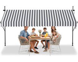 Klemluifel met slinger - Balkon overkapping - Schaduw creëren - Zonder boren monteren - 300 x 120 cm - Grijze strepen