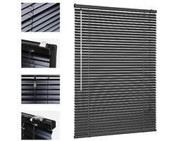 Klemmfix jaloezie voor ramen 50 x 130 cm - Vrijhangend met 25 mm aluminium lamellen - Zwart