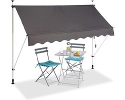 klemzonnescherm - balkon - in hoogte verstelbaar - polyester & staal - markies - 250 cm breed - grijs