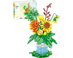 Kleurige Bloemen Boeket Bouwset met Vaas - 876 Stuks Kunstbloemen voor Thuis en Kantoor
