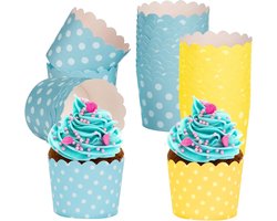 Kleurige Cupcake Wrappers - 100 Stuks Muffin Papieren Bakvormen voor Feestdagen, Verjaardagen en Bruiloften, Geel en Blauw