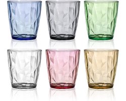 Kleurige Drinkglazen Set van 6, 300 ml - Perfect voor Water, Cocktails, Sap en Iced Coffee, Acryl Glazen met Kristal Uiterlijk