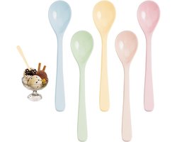 Kleurige Herbruikbare Plastic Lepels voor Koffie, IJs, Yoghurt en Eieren - Set van 5 Lange Lepels