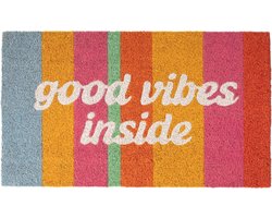 Kleurige Kokos deurmat 'Good Vibes Inside' met handgeschilderd ontwerp - Antislip entree mat voor een positieve sfeer