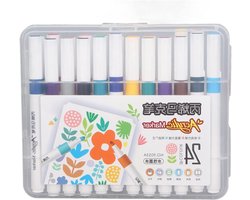 Kleurige markers voor acrylverf, geschikt voor creatief gebruik op steen, keramiek en meer, waterdichte inkt, hoge dekking, 24 kleuren