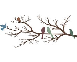 Kleurige Metalen Vogel Wanddecoratie voor Buiten en Binnen, Grote Silhouet Sculptuur voor Balkon en Thuis