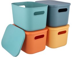 Kleurige Opbergdozen met Deksel - Stapelbare Opbergcontainers voor Kasten, Slaapkamer en Kantoor - 4 Stuks