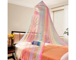 Kleurige Regenboog Bedhemel, Muggennet met Sterren voor Tweepersoons- en Eenpersoonsbed, Ideaal voor Thuis en Op Reis, Binnen en Buiten Gebruik