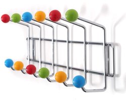 Kleurige Wandkapstok met 12 Haken en Gekleurde Bollen - 50x15,5x6,5 cm