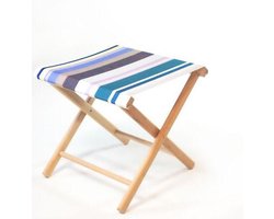 Kleurmeester.nl - Opvouwbaar krukje Heure Bleue - Opklapbaar - Beukenhout - Outdoor stof | Blauw / Groen / Paars Gestreept
