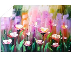 Kleurrijk abstract bloemenveld - Bloemen tuinposter - Tuinkunst natuur - Abstracte kunst - Tuinaccessoires - Tuin decoratie muurdecoratie - tuinposter 90x60 cm