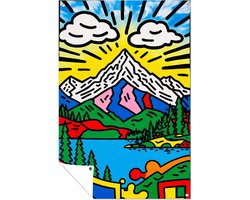 Kleurrijk berglandschap met meer - Natuur tuindecoratie - Tuinmuurdecoratie berg - Pop Art - Tuinposter op maat - Grote tuinposters - tuinposter 40x60 cm