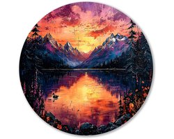 Kleurrijk berglandschap met zonsondergang - Natuur wanddecoratie rond - Ronde muurdecoratie bergen - Expressionisme - Forex wandkunst rond - Kantoor decoratie accessoires - muurcirkel forex 50x50 cm