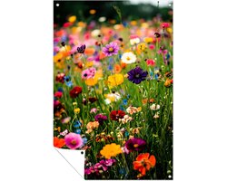 Kleurrijk bloemenveld in bloei - Bloemen tuinprints - Tuinkunst natuur - Impressionisme - Tuin accessoires - Tuinposter op maat - Tuinposter 70x105 cm