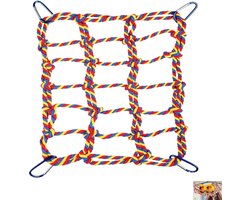 Kleurrijk klimtouw voor kooien - Vogeltouw en rattenspeelgoed - Hangmat voor huisdieren - voor zoals hamsters, ratten, vogels - met 4 zilveren haken - meerkleurig - 32×25cm