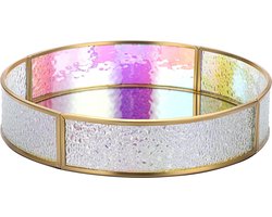 Kleurrijk rond sieradendienblad van glas metaal gespiegeld voor sieraden cosmetica parfumflessen sieradenorganizer kaptafel slaapkamer badkamer huisdecoratie cadeau verjaardag groot