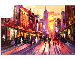 Kleurrijk stadsgezicht bij zonsondergang - Steden tuinprints - Tuinwanddecoratie straat - Expressionisme - Tuinaccessoires - Duurzame tuinposter - tuinposter 90x60 cm