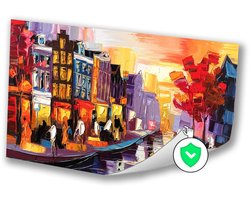 Kleurrijk stadsgezicht met water - Stadsgezicht wanddecoratie - Poster gebouwen - Expressionisme - Slaapkamer posters - Muurdecoratie posters - poster 70x50 cm