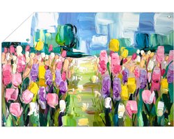 Kleurrijk veld met bloemen - Bloemen tuinposter - Tuinschilderij natuur - Impressionisme - Tuin accessoires - Duurzame tuinposter - tuinposter 90x60 cm