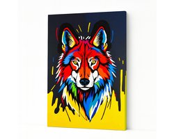 Kleurrijk wolvenhoofd - Woondecoratie - Canvas schilderij - 30x45 cm