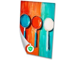 Kleurrijke abstracte pannen kunst - Pannen muurdecoratie - Poster stilleven - Abstract expressionisme - Retro poster - Wanddecoratie - poster 40x60 cm