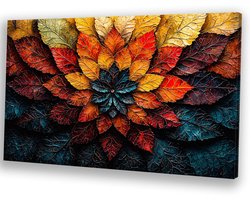 Kleurrijke bladeren wanddecoratie - Bladeren schilderij op canvas - Wanddecoratie canvas natuur - Abstract expressionisme - Muurdecoratie modern - Slaapkamer muurdecoratie - canvas 45x30 cm