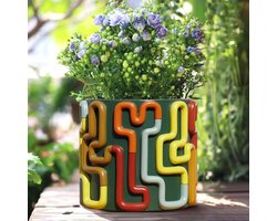 Kleurrijke cirkellijnen bloempot - Schattige unieke plantenpot met drainage - Vintage bloempotten voor kamerplanten - Eclectische vetplanten tuinpot voor moderne boho-decoratie - Groen