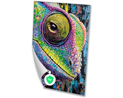 Kleurrijke close-up van een kameleon - Kameleon muurdecoratie - Wanddecoratie oog - Abstract expressionisme - Wanddecoratie klassiek - Slaapkamer wanddecoratie - Poster 50x70 cm
