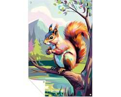 Kleurrijke eekhoorn in de natuur - Eekhoorn tuindecoratie - Tuinschilderijen dier - Digital Art - Tuinaccessoires - Tuin poster - tuinposter 80x120 cm