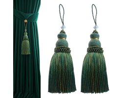 Kleurrijke Gordijn Kwastje Tiebacks - 2 Stuks Zijdeachtige Kwastjes voor Antieke Meubels, Deurknoppen en Woondecoratie in Emerald en Goud